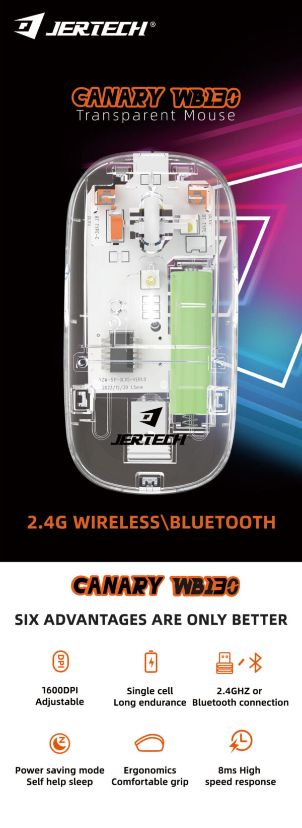 JERTECH WB130 Crystal Mouse Transparent