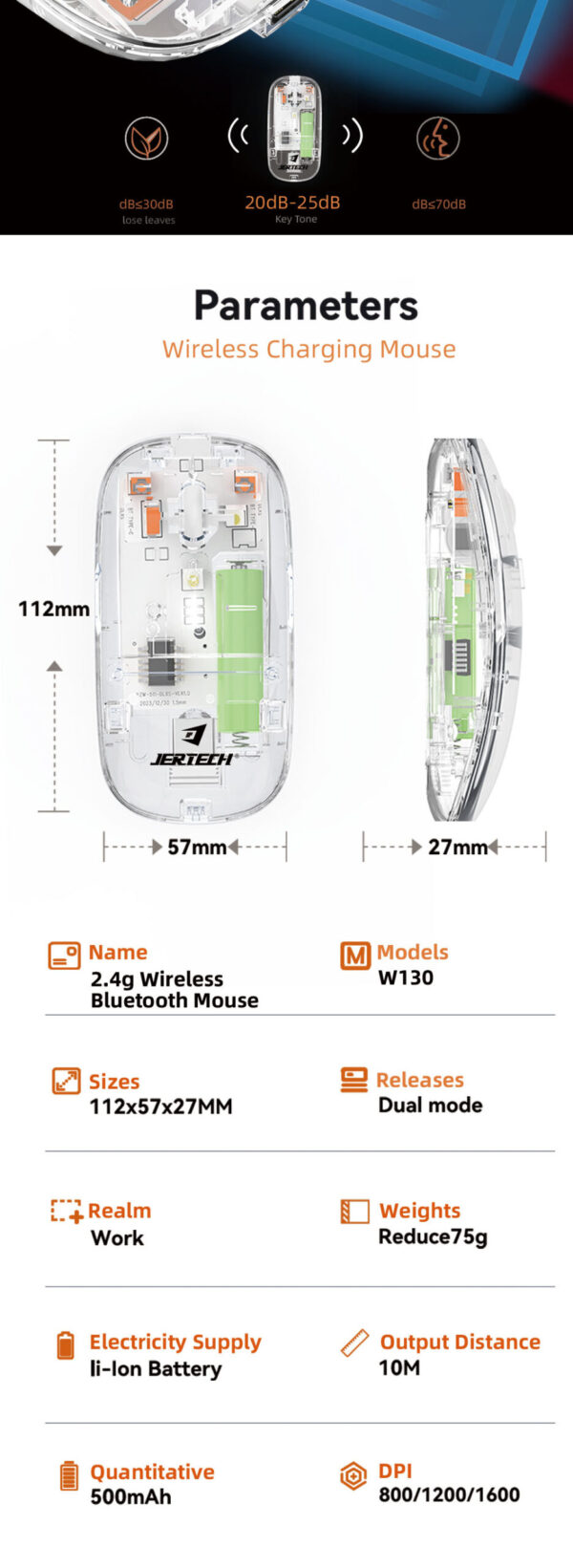 JERTECH WB130 Crystal Mouse Transparent