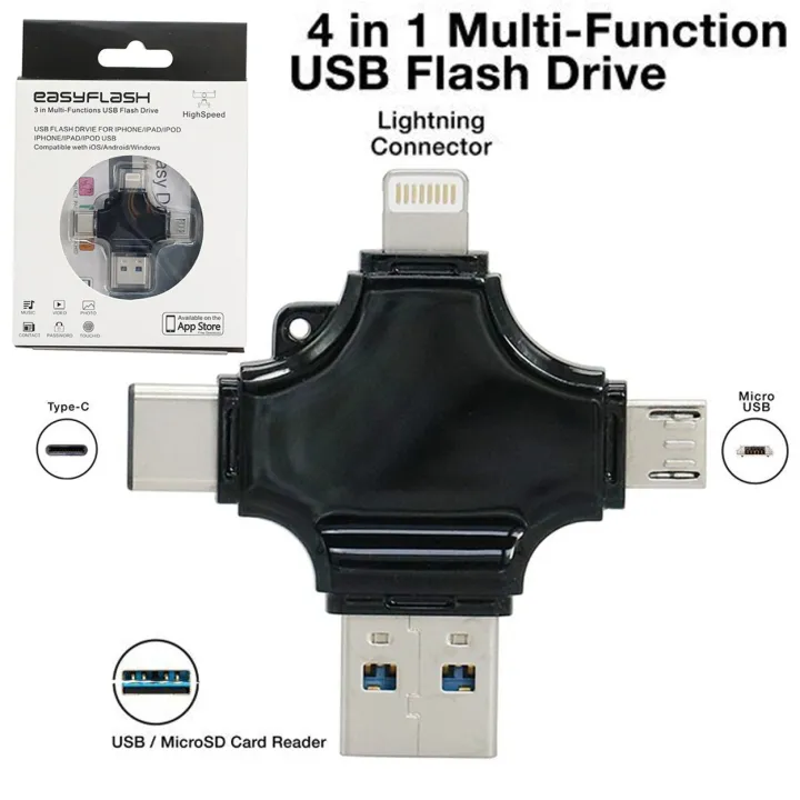 EasyFlash 3 in 1 Multi-Functional USB Flash Drive for iPhone,iPad & Type C/USB Devies